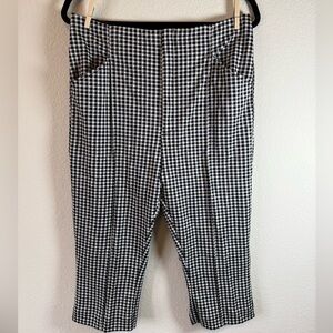 Maeve Anthropologie Gingham Cropped Pants Size 14 Black White Check Stretch Care